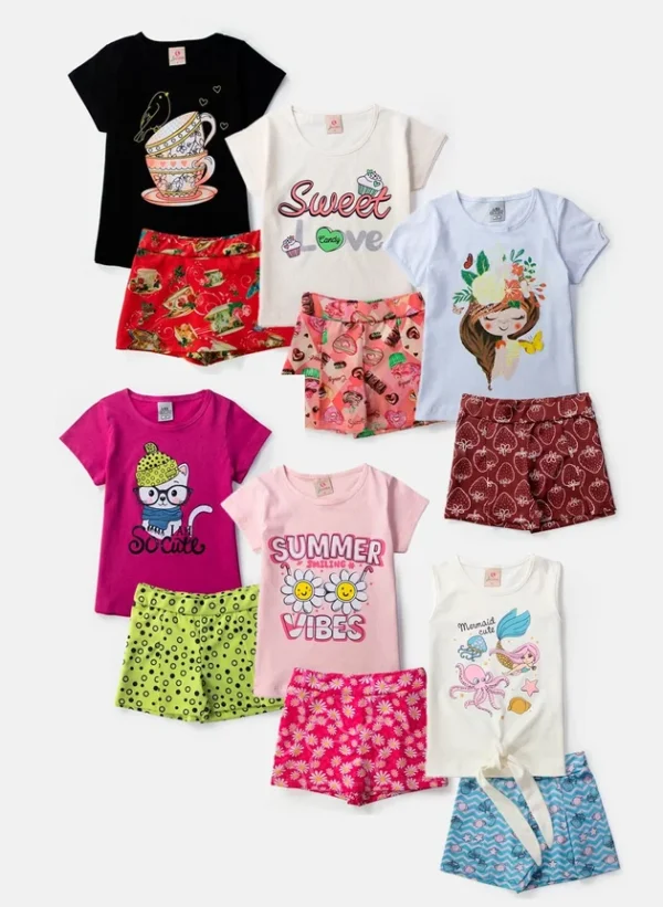 Kit 6 Conjuntos Infantil Menina Feminino Atacado Barato 2 ao 8