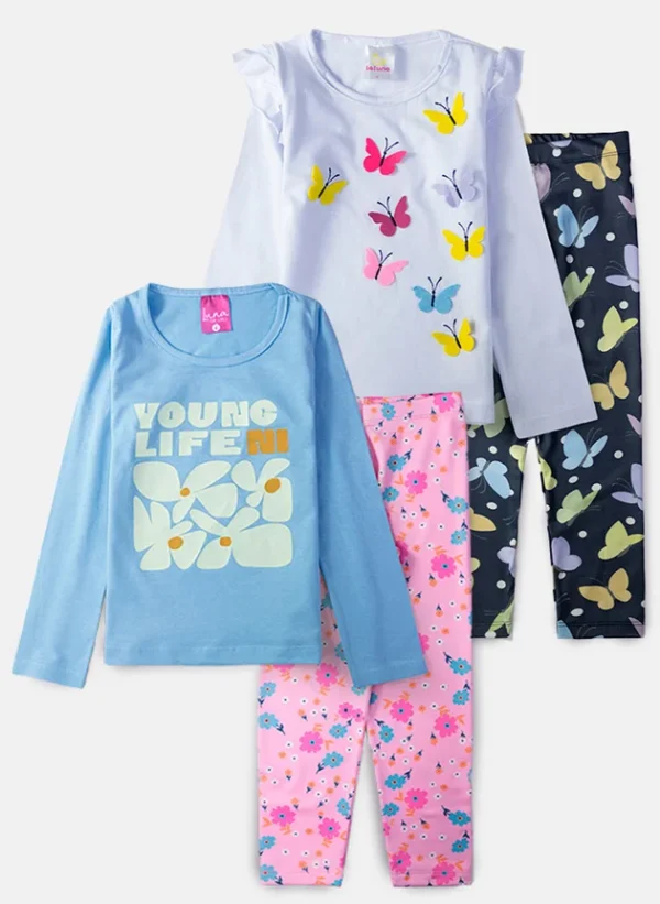 Kit 4 Peças de Meia Estação Infantil Feminino - 2 Blusas + 2 Calças - Kit com 2 Conjuntos - Imagem 5