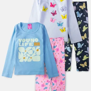 Kit 4 Peças de Meia Estação Infantil Feminino - 2 Blusas + 2 Calças - Kit com 2 Conjuntos